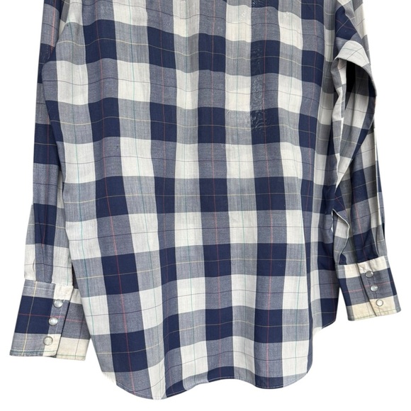 Vintage Plaid Western Pearl Snap Shirt Size Medium Blue Cowboy 70s 80s - Picture 5 of 10